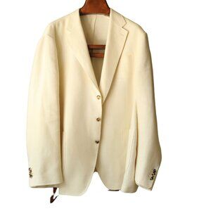 Custom Italian Ivory Jacket – Cotton/Linen/Silk Twill Big & Tall 52L, Retail $2k